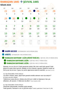 Nisan 2024 Hicri Takvim Ramazan 1445 - Şevval 1445 Görsel Takvim